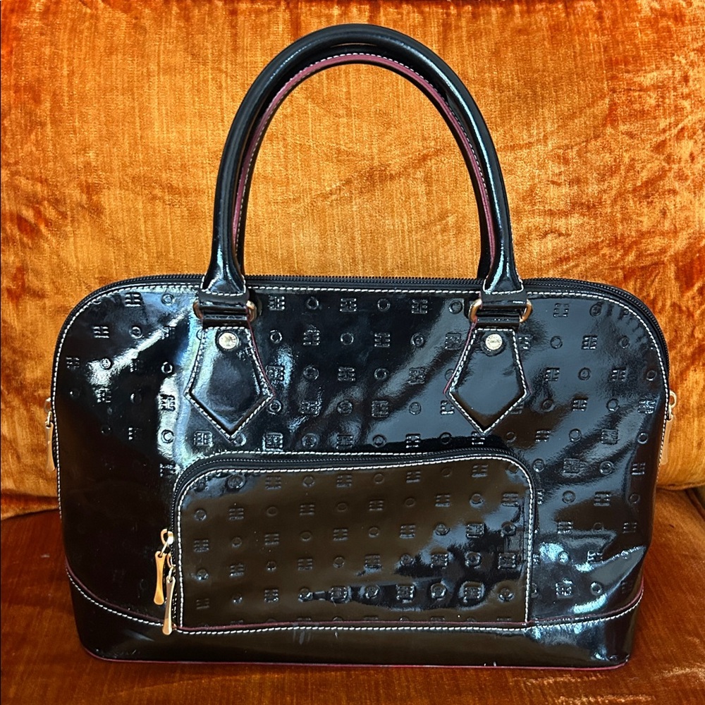 ARCADIA MADE IN ITALY PATENT LEATHER SATCHEL HAND BAG - Picture 4 of 9